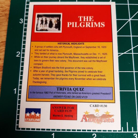 1992 The Pilgrims - Starline Americana Trading Card #130 Plymouth Mass - Picture 2 of 2
